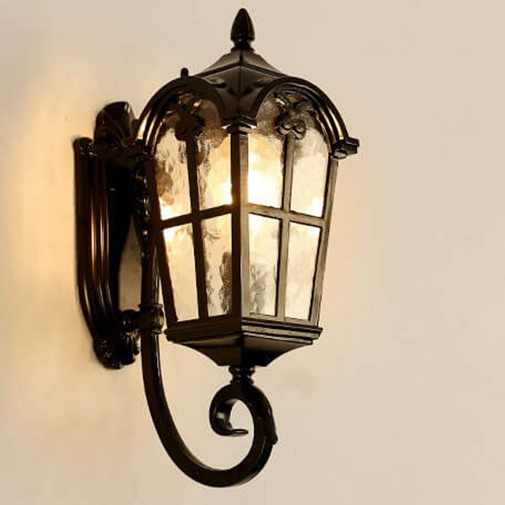 European Retro Glass Aluminum Lantern Outdoor Waterproof 1-Light Wall Sconce Lamp | Kalsten