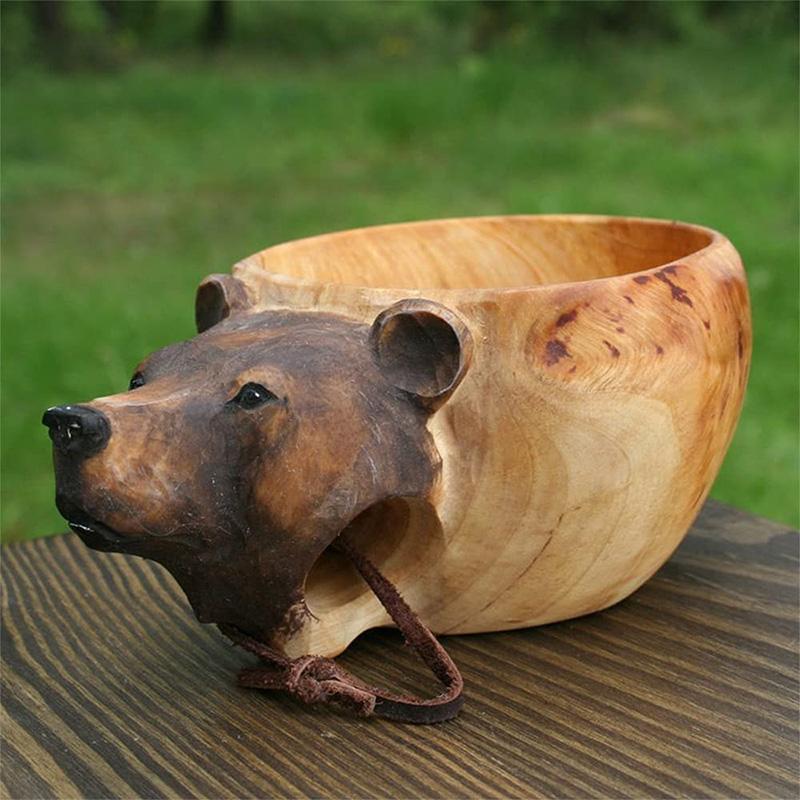 Hand-Carved Wooden Animal Mug