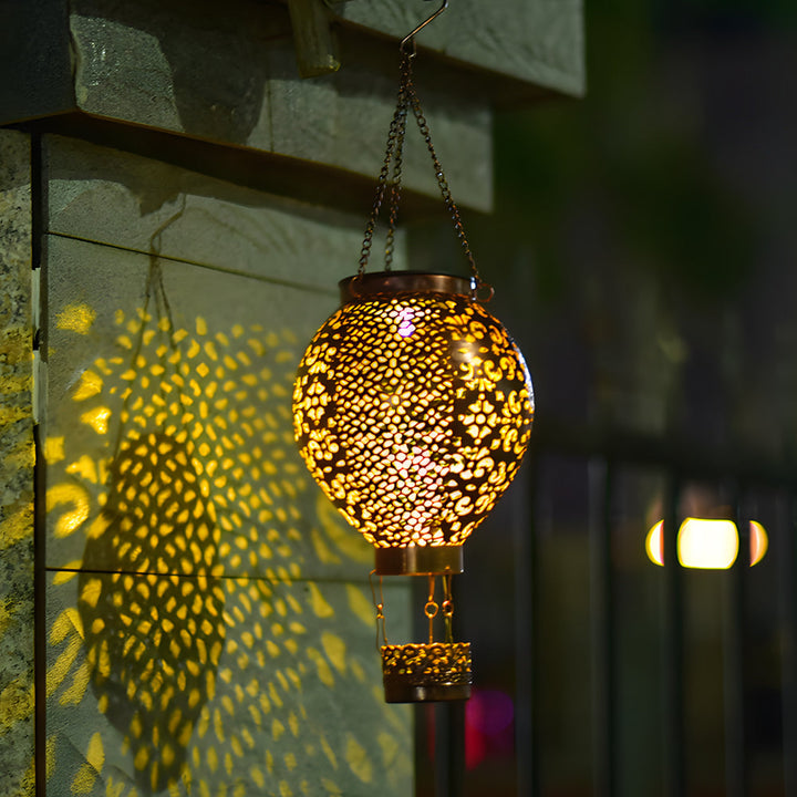 Portable Cast Iron Hot Air Balloon Solar Lanterns Hanging Solar Light Hollow Outdoor Decor Garden Light | Kalsten