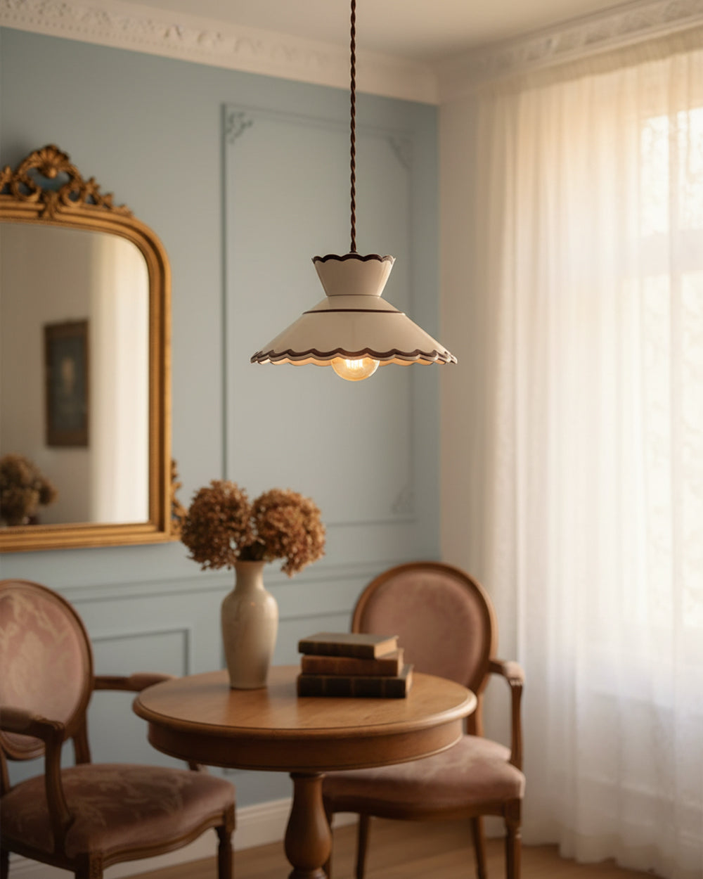 Pendant Light Ceramic 9.6 in Cream Vintage Dining Room Kitchen Island Hanging Ceiling Lamp | Kalsten
