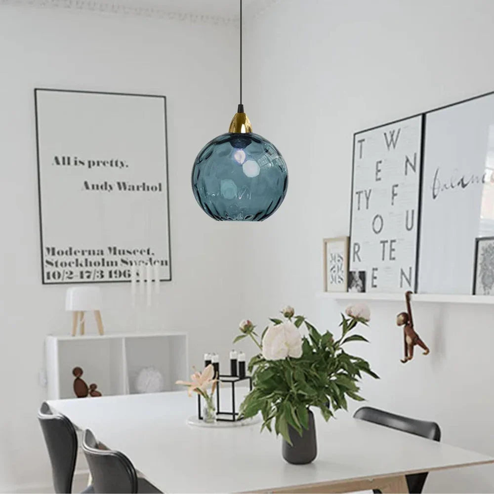 Pendant Light Ripple Glass 7.9 in Sphere Adjustable Dining Room Kitchen Hanging Ceiling Lamp Modern Nordic Minimalist Fixture | Kalsten