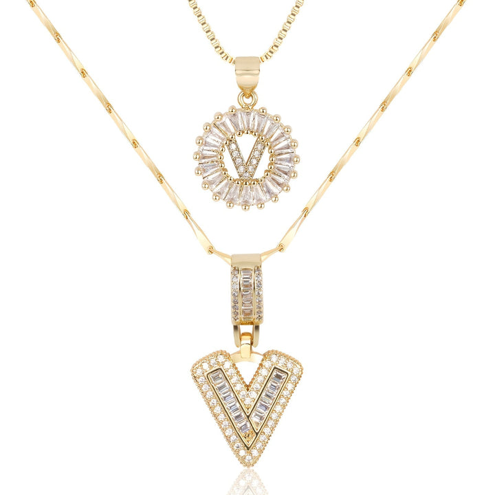 Kalsten | 2pc 14k Diamond Letter Initial Necklaces