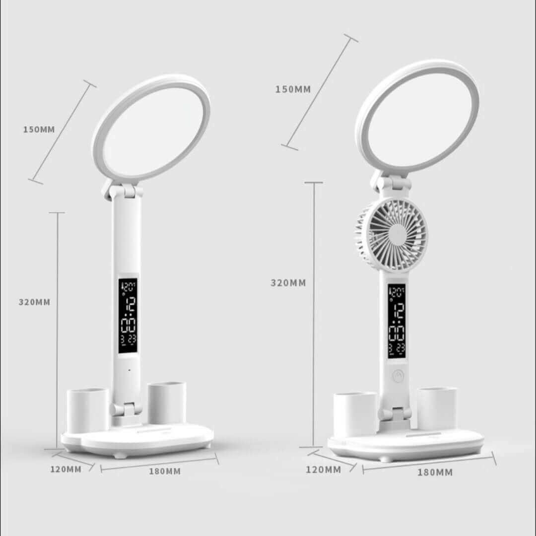 LED Clock Table Lamp USB Chargeable Dimmable Desk Lamp Plug-in LED Fan Light Foldable Eye Protection Reading Night Light | Kalsten