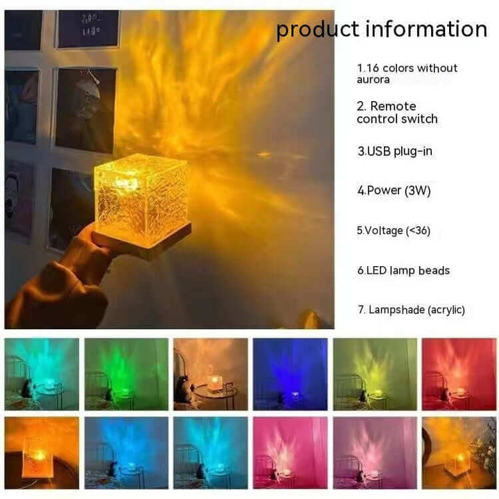 16 Colors LED Water Ripple Ambient Night Light USB Rotating Projection Crystal Table Lamp RGB Dimmable Home Decoration | Kalsten