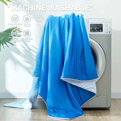 Cooling Comforter Absorbs Body Heat to Keep Cool, Double-Sided Cooling Blanket for Hot Sleepers  Cool Fabric Q-Max>0.5, Lightweight Summer Comforter Cold Blanket, Gradient Dark Blue | Kalsten