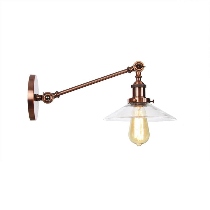 Kalsten | 1 Light Indoor Wall Lamp Vintage Black/Brass/Bronze Lighting Fixture with Cone Transparent Glass Shade, 8"/12" L Arm