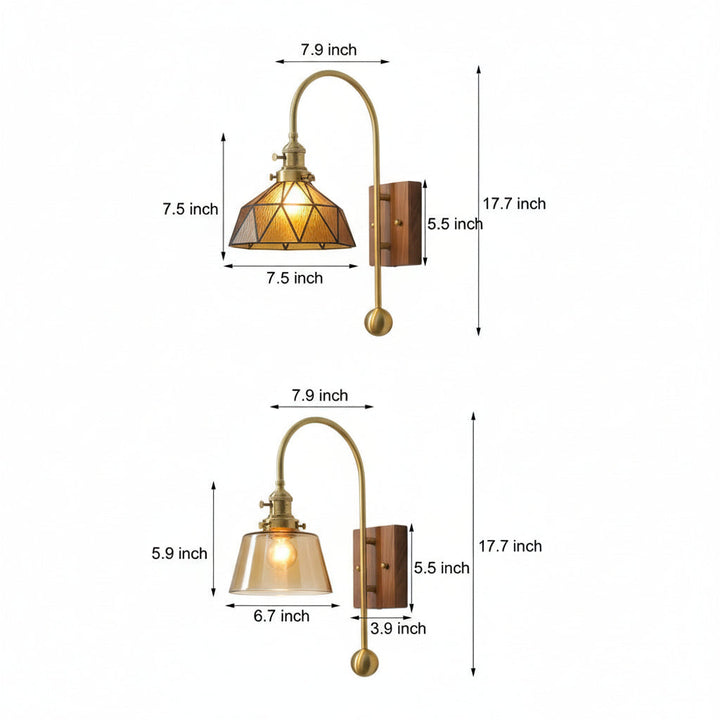LED Wall Sconce Light – Retro Industrial High Arm Brass Glass (30x15cm / 11.8x5.9in) | Kalsten