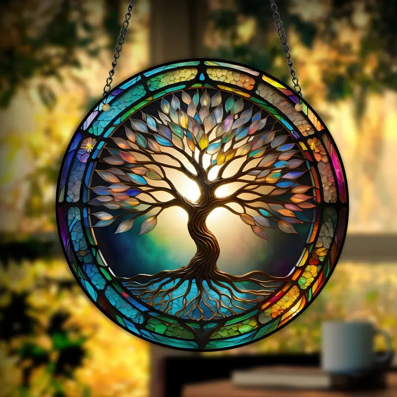 Kalsten | Stained Glass Tree Wall Art Hanging Panel