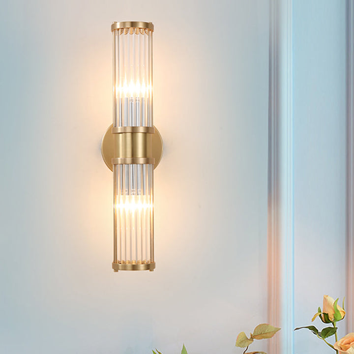 1/2-Light Corridor Wall Light Fixture Modernist Stylish Golden Wall Sconce with Cylindrical Clear Crystal Shade | Kalsten