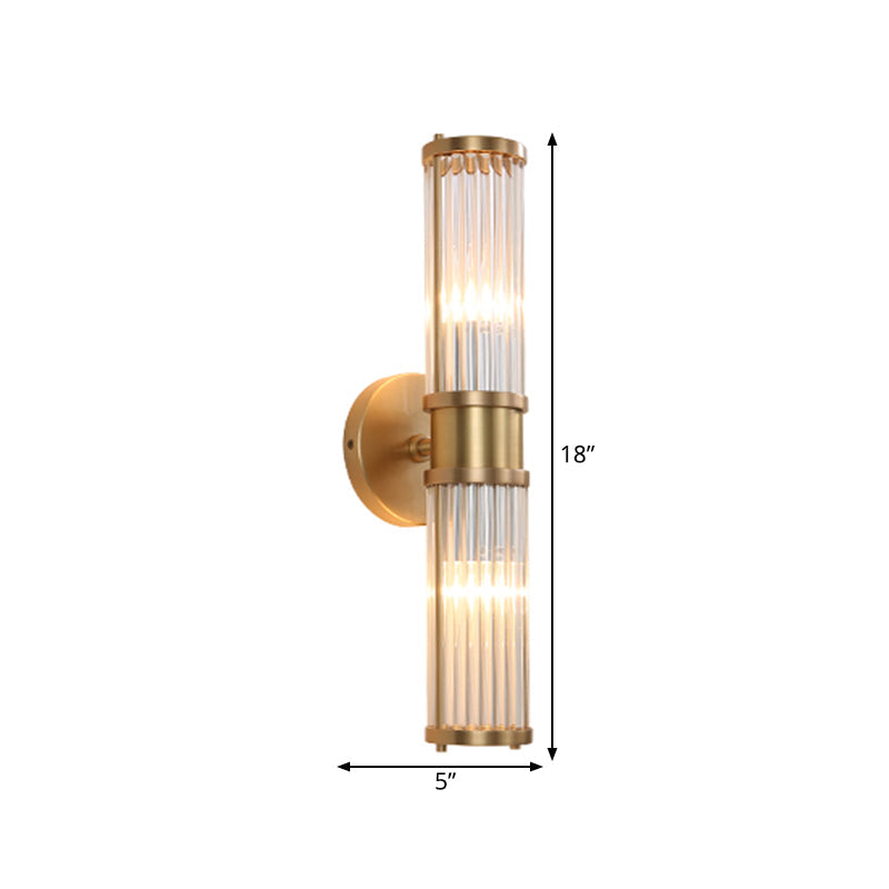 1/2-Light Corridor Wall Light Fixture Modernist Stylish Golden Wall Sconce with Cylindrical Clear Crystal Shade | Kalsten