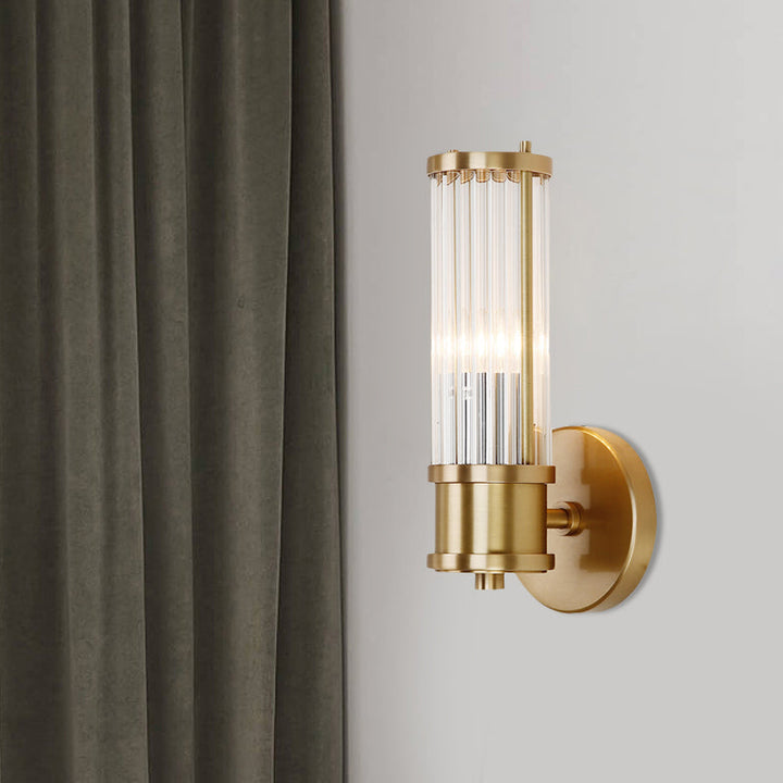 1/2-Light Corridor Wall Light Fixture Modernist Stylish Golden Wall Sconce with Cylindrical Clear Crystal Shade | Kalsten