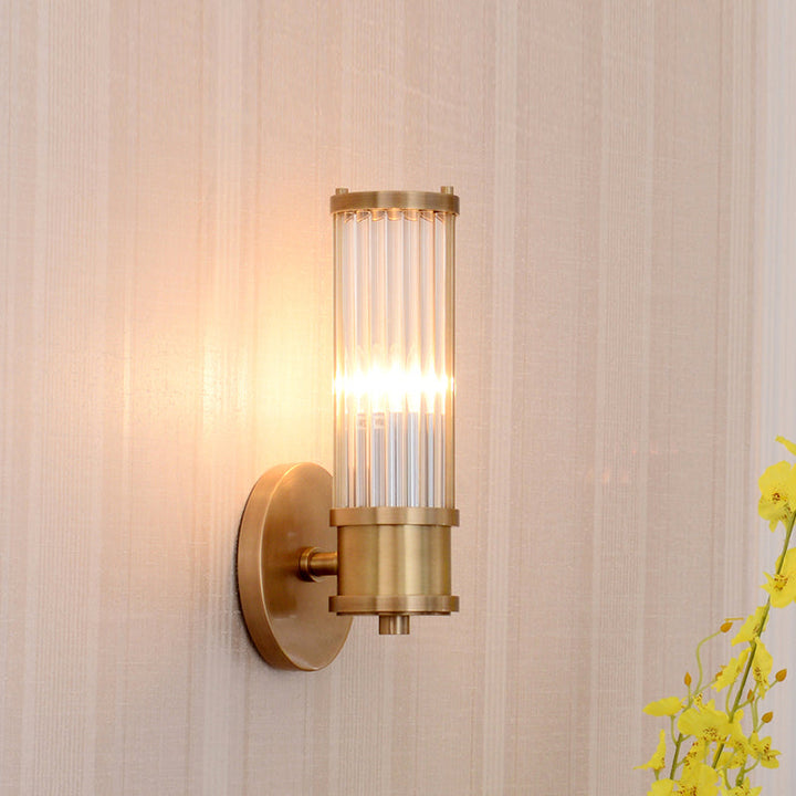 1/2-Light Corridor Wall Light Fixture Modernist Stylish Golden Wall Sconce with Cylindrical Clear Crystal Shade | Kalsten