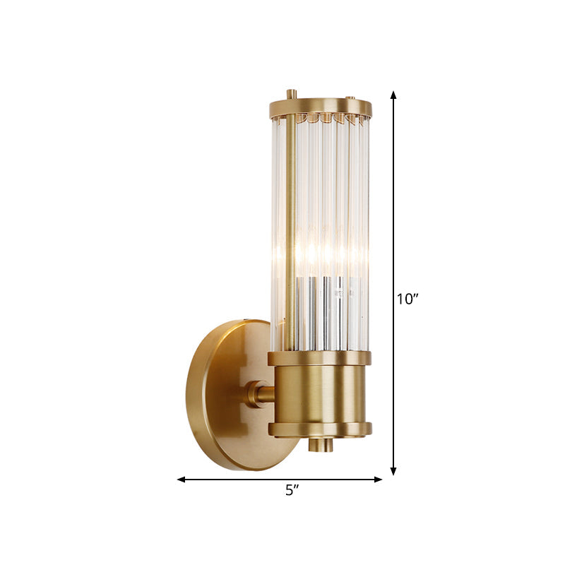 1/2-Light Corridor Wall Light Fixture Modernist Stylish Golden Wall Sconce with Cylindrical Clear Crystal Shade | Kalsten