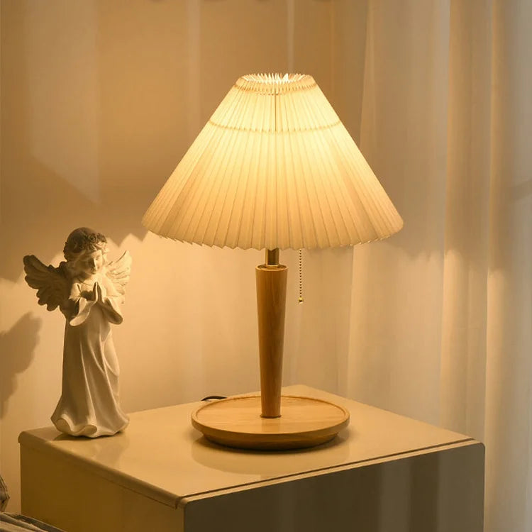 Elegant Vintage Woodly Table Lamp - Table Lamp with Pleated Design Kalsten