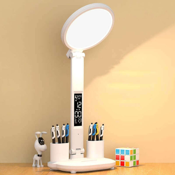 LED Clock Table Lamp USB Chargeable Dimmable Desk Lamp Plug-in LED Fan Light Foldable Eye Protection Reading Night Light | Kalsten
