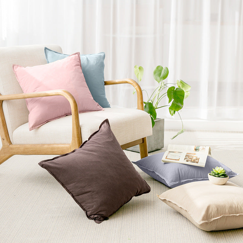 Square sofa and floor cushion cover made of pigment-dyed cotton-linen blend with concealed zipper