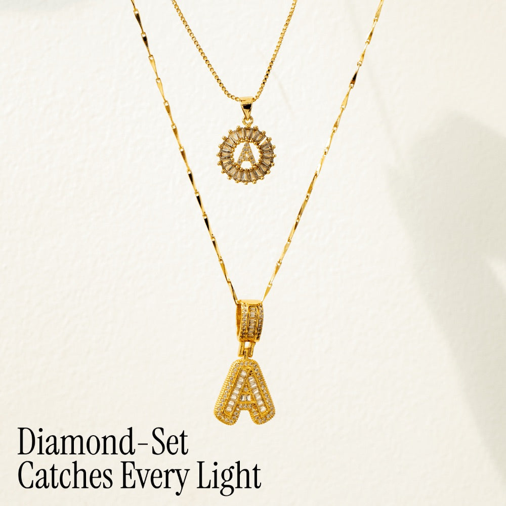 Kalsten | 2pc 14k Diamond Letter Initial Necklaces