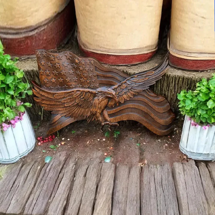 Kalsten | American Flag Wood Wall Art Hand Carved Eagle Patriotic Decoration