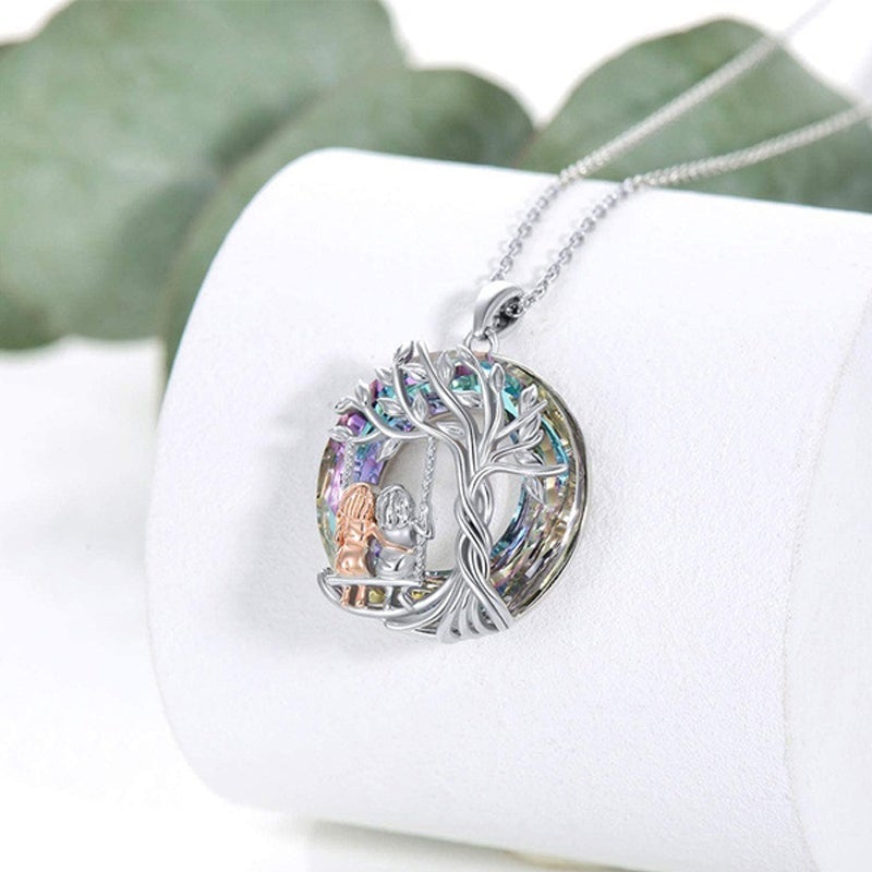 Kalsten | Tree of Life Sister on the Swing Cry-stal Pendant Necklace