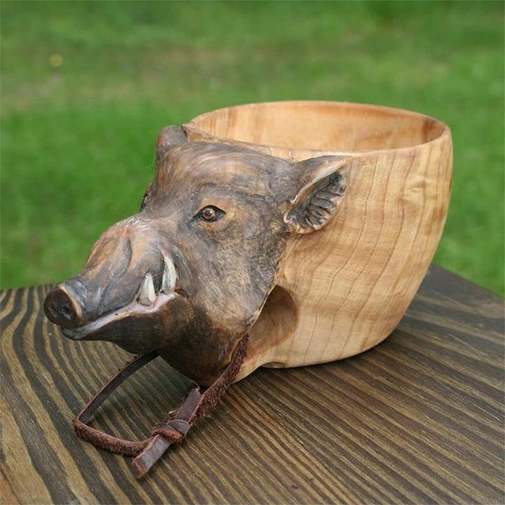 Hand-Carved Wooden Animal Mug