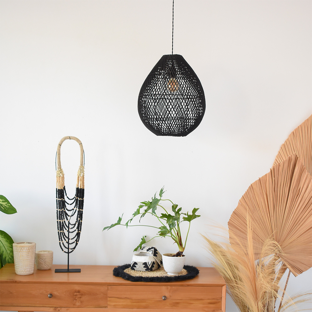 Boho Rattan Handwoven Black Pendant Light | Kalsten
