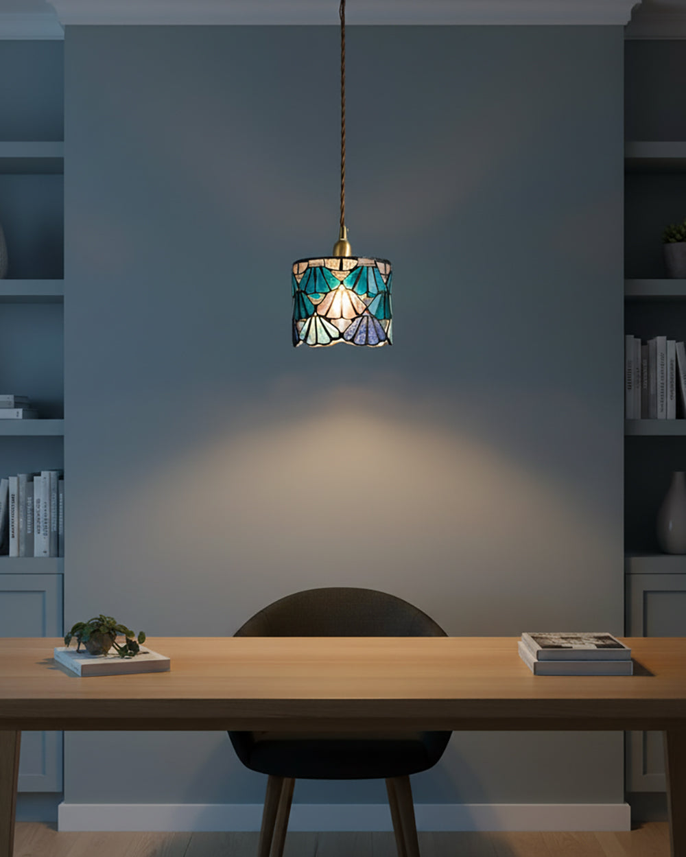 Pendant Light Glass 5.3 in Blue Pink Brass Stained Ceiling Lamp Vintage Home Dining Room Kitchen Lighting | Kalsten