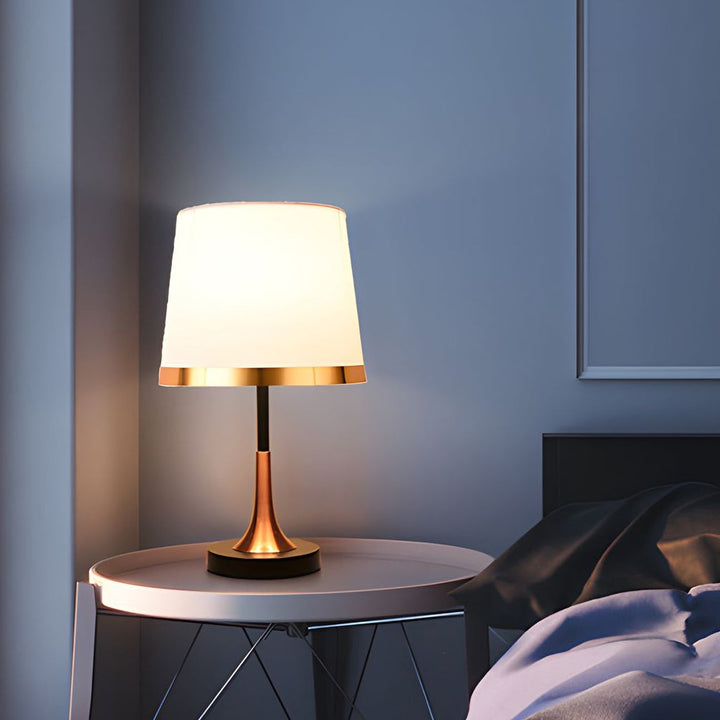 Vintage White/Black and Mid-Century Modern Brass Table Lamp | Kalsten