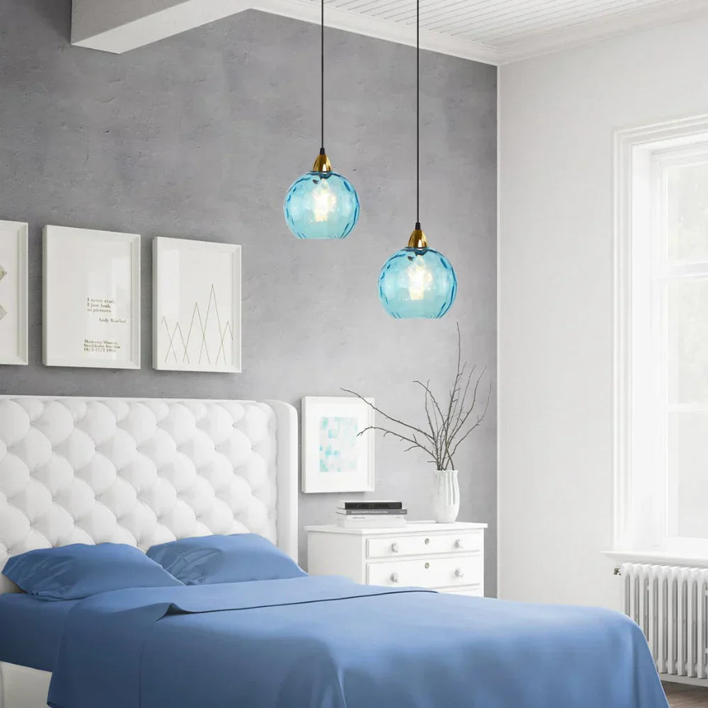Pendant Light Ripple Glass 7.9 in Sphere Adjustable Dining Room Kitchen Hanging Ceiling Lamp Modern Nordic Minimalist Fixture | Kalsten