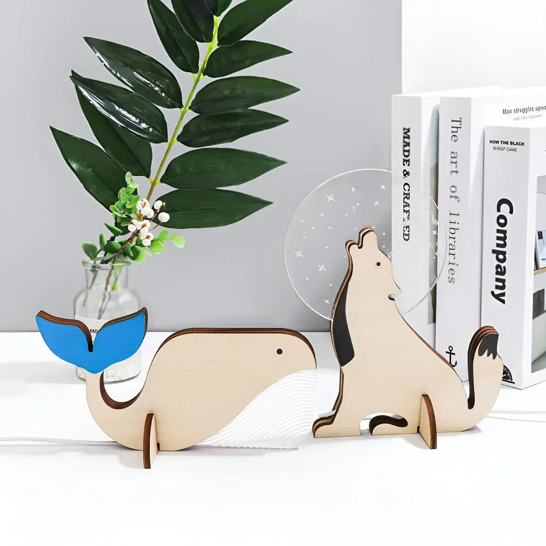 Animal Figure Table Lamp Made of Wood | Kalsten