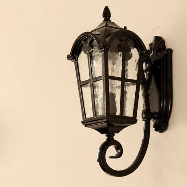 European Retro Glass Aluminum Lantern Outdoor Waterproof 1-Light Wall Sconce Lamp | Kalsten