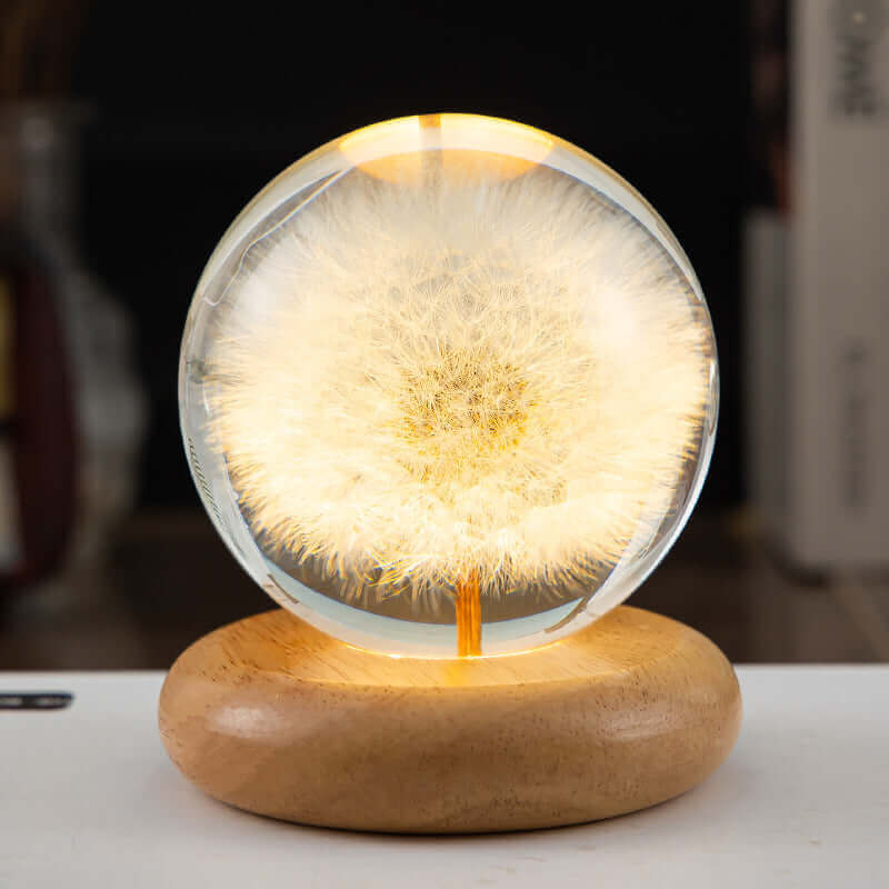 LED Night Light Flower Crystal Ball Children Night Lamp With Woodern Base Bedroom Ambient Light Creative Gift Night Light | Kalsten