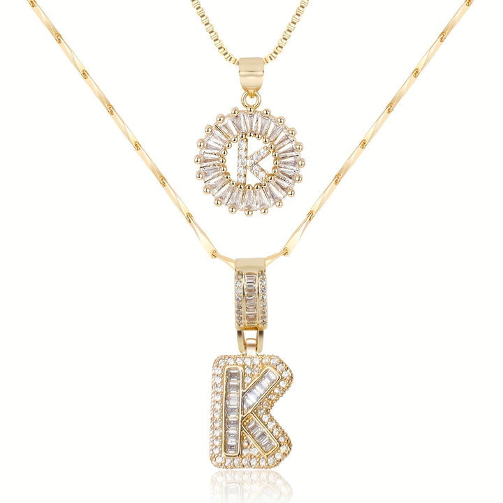 Kalsten | 2pc 14k Diamond Letter Initial Necklaces