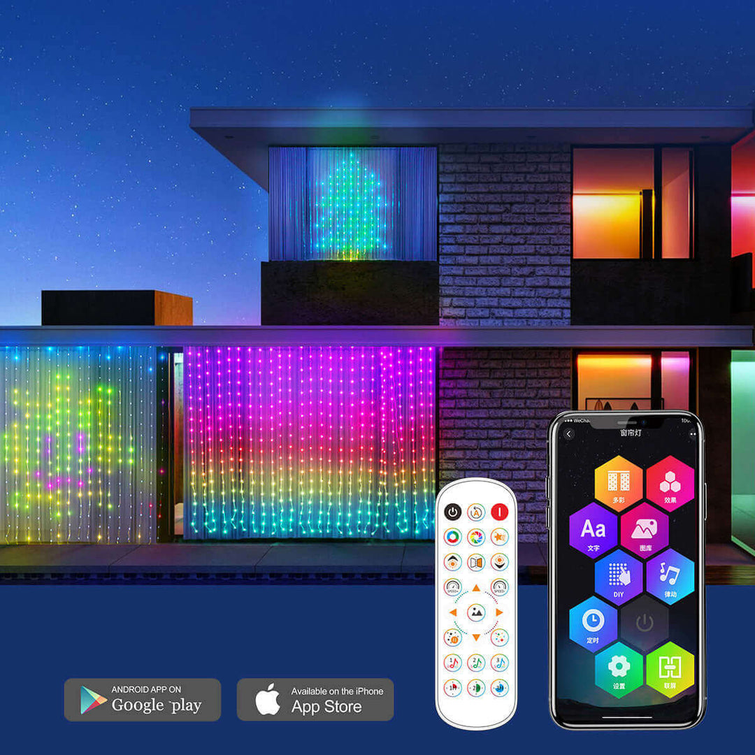 Smart LED RGB Curtain String Lights Bluetooth APP Control Christmas Fairy Light Garland DIY Picture Display Party Wedding Decor | Kalsten