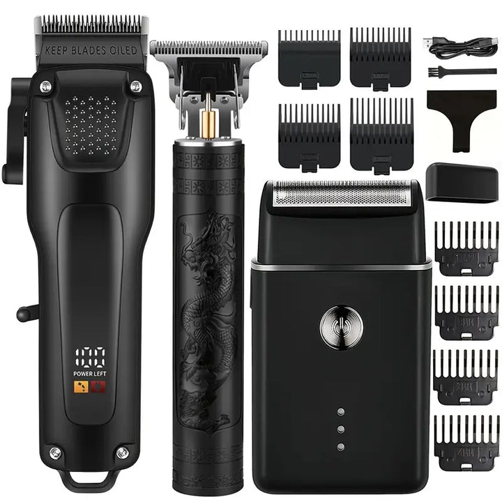 Kalsten | GroomMaster - 3-piece Professional Hair and Beard Care Set for Men, Wireless Trimmers with LED display, USB rechargeable