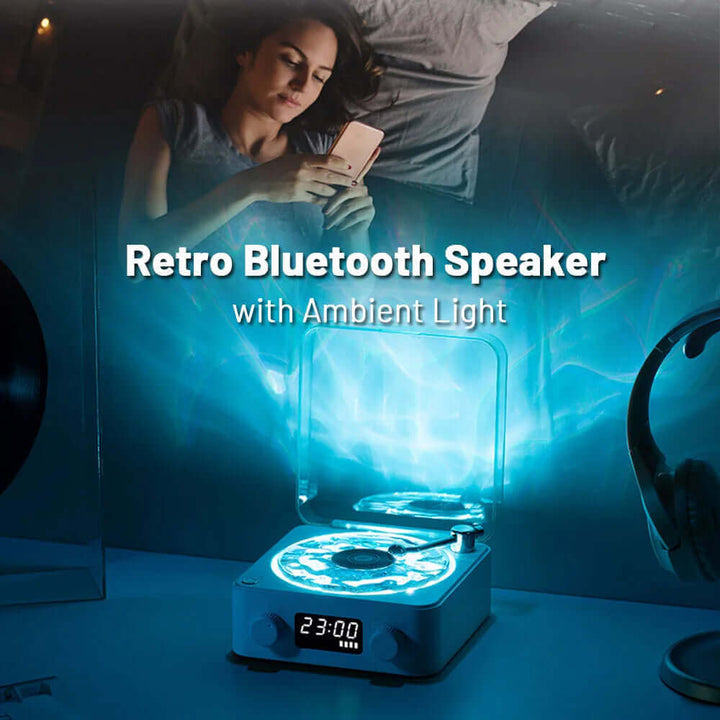 Retro Turntable Speaker Wireless Bluetooth 5.0 Vinyl Record Player Stereo Sound With White Noise RGB Projection Lamp Effect | Kalsten
