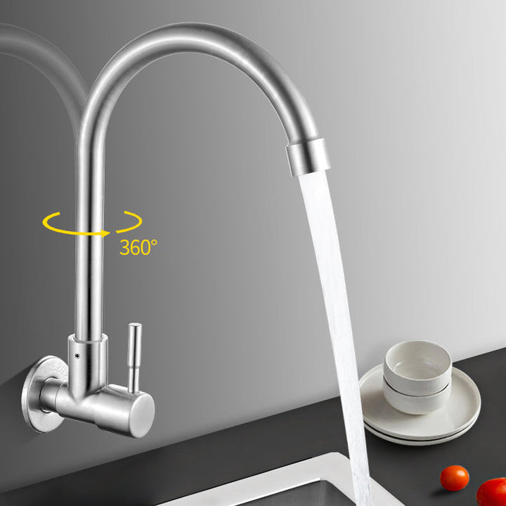 Kalsten | Modern Bridge Water Faucet 304 Stainless Steel Knob Handle Swivel Spout Wall Mounted Faucet