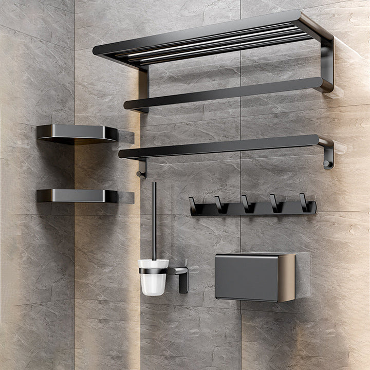 Kalsten | Modern Bathroom Set with Bath Shelf/Towel Holder & Paper Holder Black Bathroom Hardware