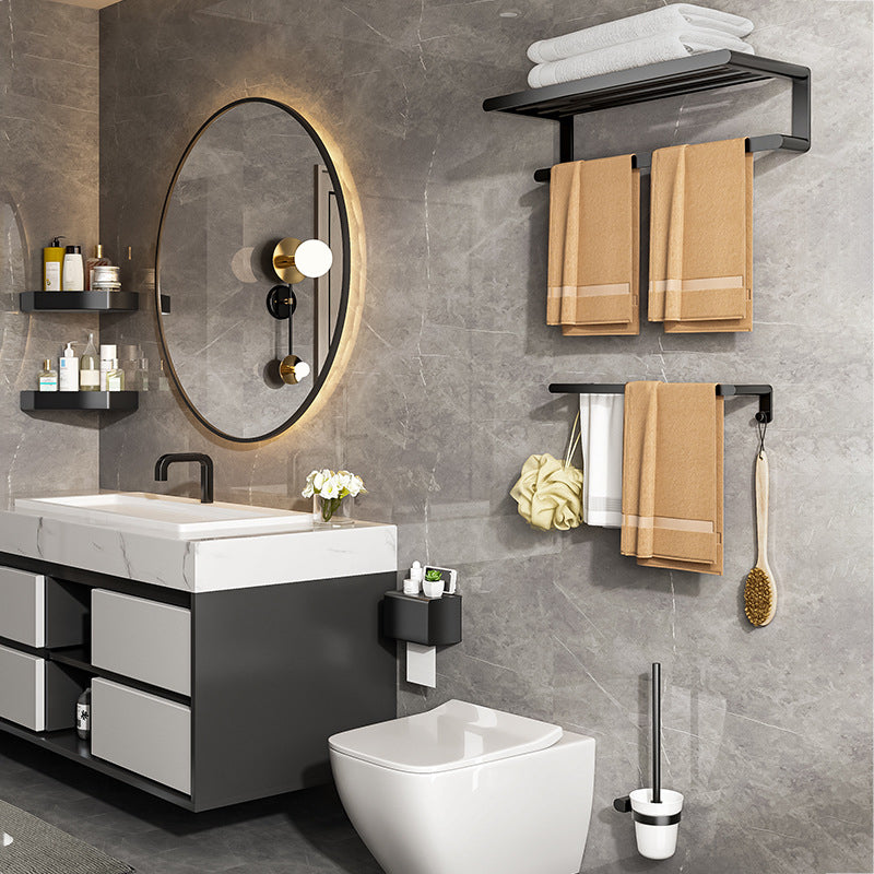 Kalsten | Modern Bathroom Set with Bath Shelf/Towel Holder & Paper Holder Black Bathroom Hardware