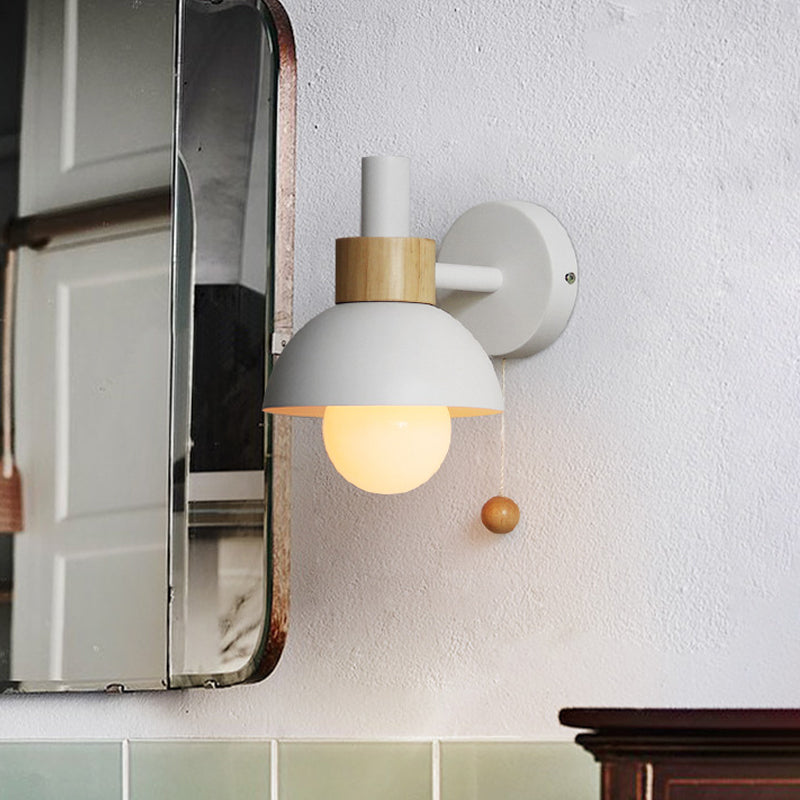 Macaron Domed Sconce Light Fixture 1 Bulb Wall Light Fixture with Metal Shade and Pull Chain in White/Pink/Green | Kalsten