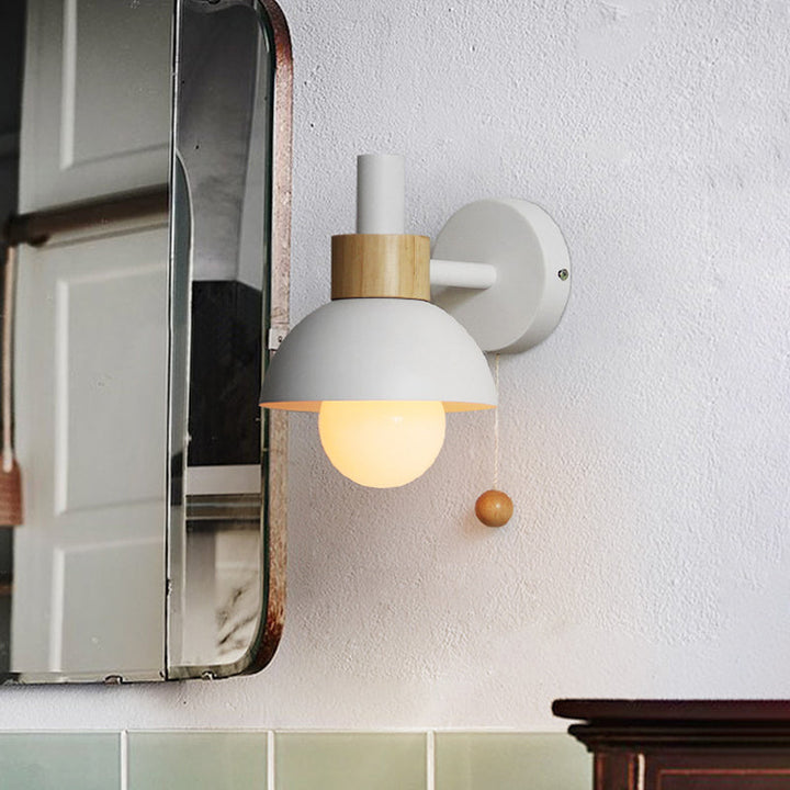 Macaron Domed Sconce Light Fixture 1 Bulb Wall Light Fixture with Metal Shade and Pull Chain in White/Pink/Green | Kalsten