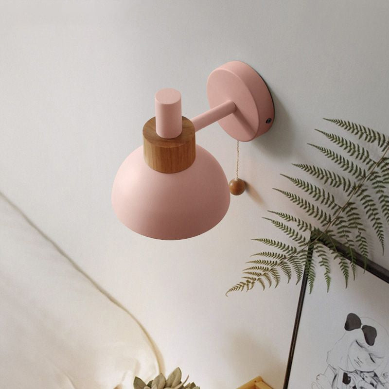 Macaron Domed Sconce Light Fixture 1 Bulb Wall Light Fixture with Metal Shade and Pull Chain in White/Pink/Green | Kalsten