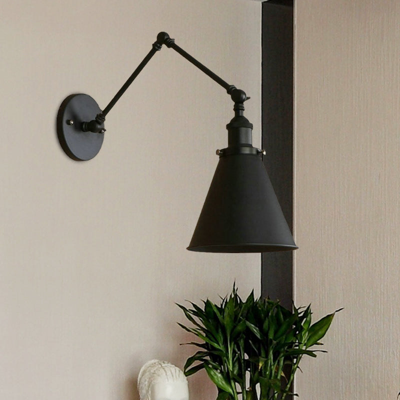 Farmhouse Style Cone Wall Sconce 1 Bulb Iron Wall Lighting Fixture in Black/Rust for Bedroom | Kalsten