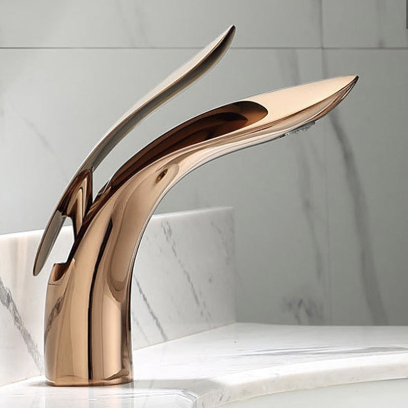 Kalsten | Brass 1-Hole Basin Faucet Lever Handle Sink Faucet Round Modern Faucet for Bathroom
