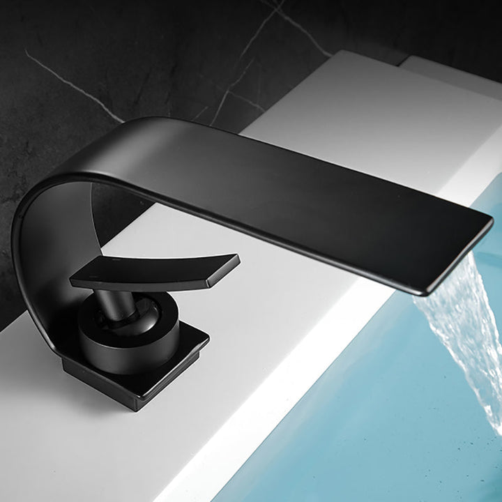 Kalsten | Waterfall Spout Widespread Sink Faucet Modern Metal Widespread Sink Faucet