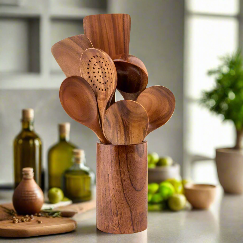 TeakChef Kitchen Set – Sustainable Antibacterial Kitchen Utensils made of Teak Wood | Kalsten