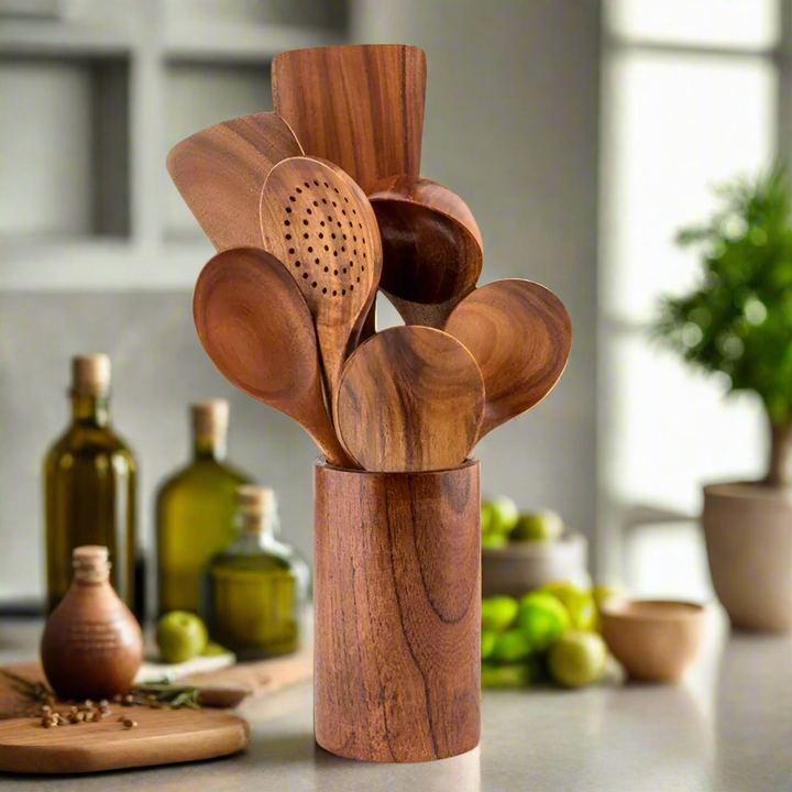 TeakChef Kitchen Set – Durable Antibacterial Kitchen Utensils made of Teak Wood | Kalsten