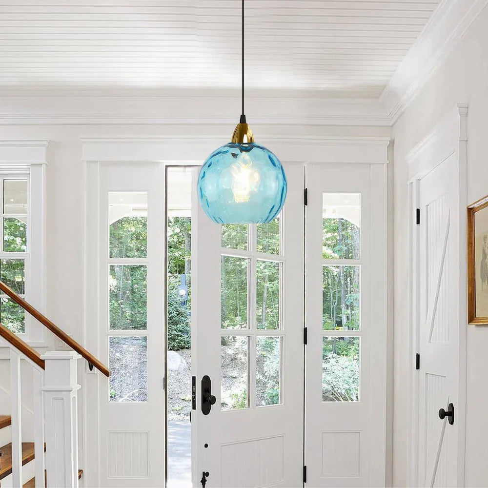 Pendant Light Ripple Glass 7.9 in Sphere Adjustable Dining Room Kitchen Hanging Ceiling Lamp Modern Nordic Minimalist Fixture | Kalsten