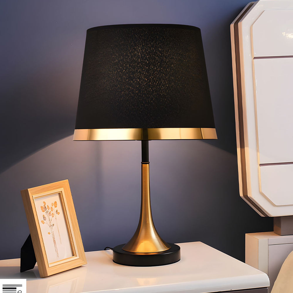 Vintage White/Black and Mid-Century Modern Brass Table Lamp | Kalsten