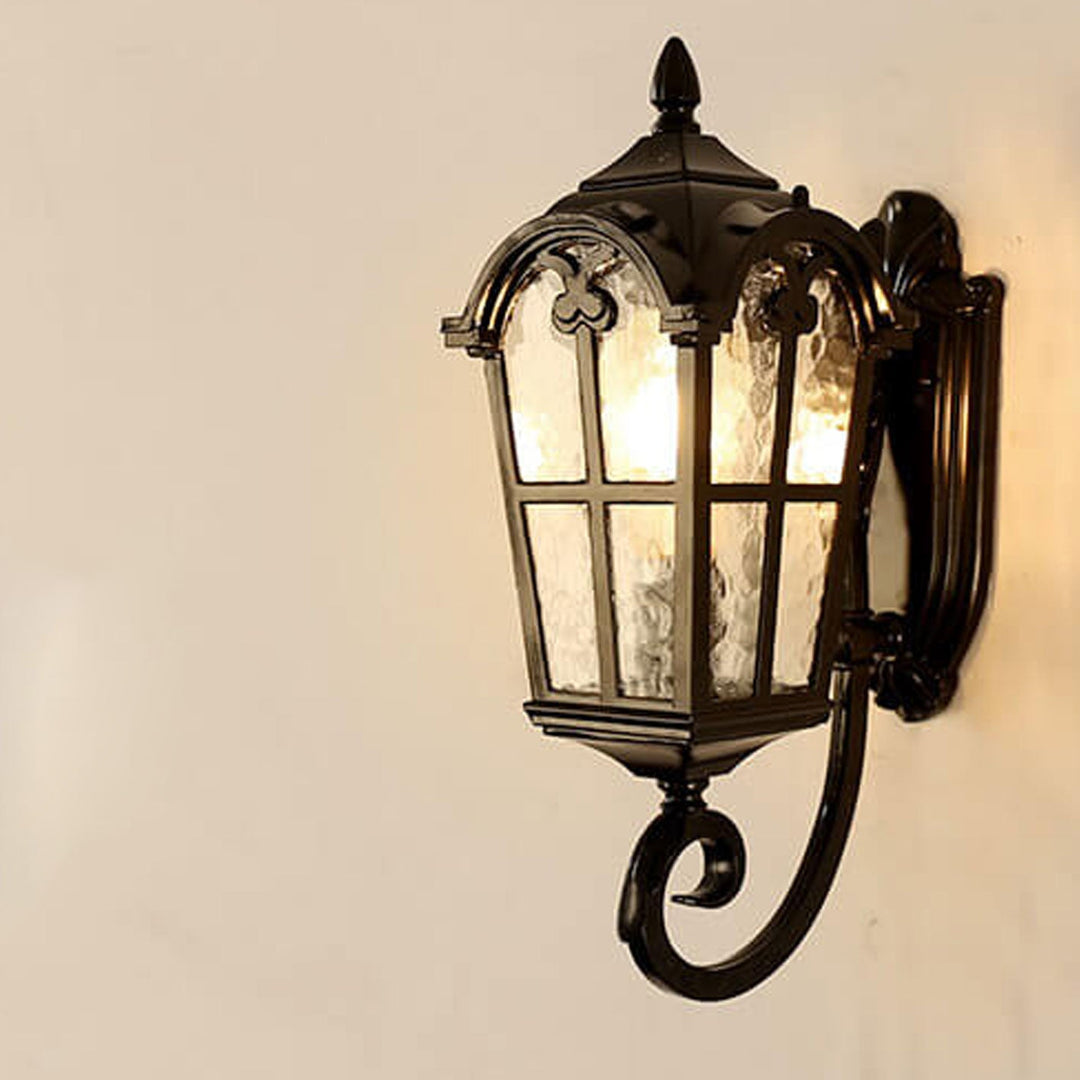 European Retro Glass Aluminum Lantern Outdoor Waterproof 1-Light Wall Sconce Lamp | Kalsten