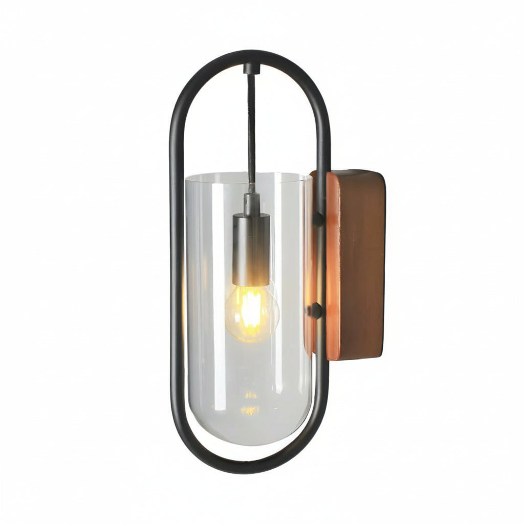 LED Wall Sconce Light – Nordic Retro Wood Base Glass Shade (24x15cm / 9.4x5.9in) | Kalsten